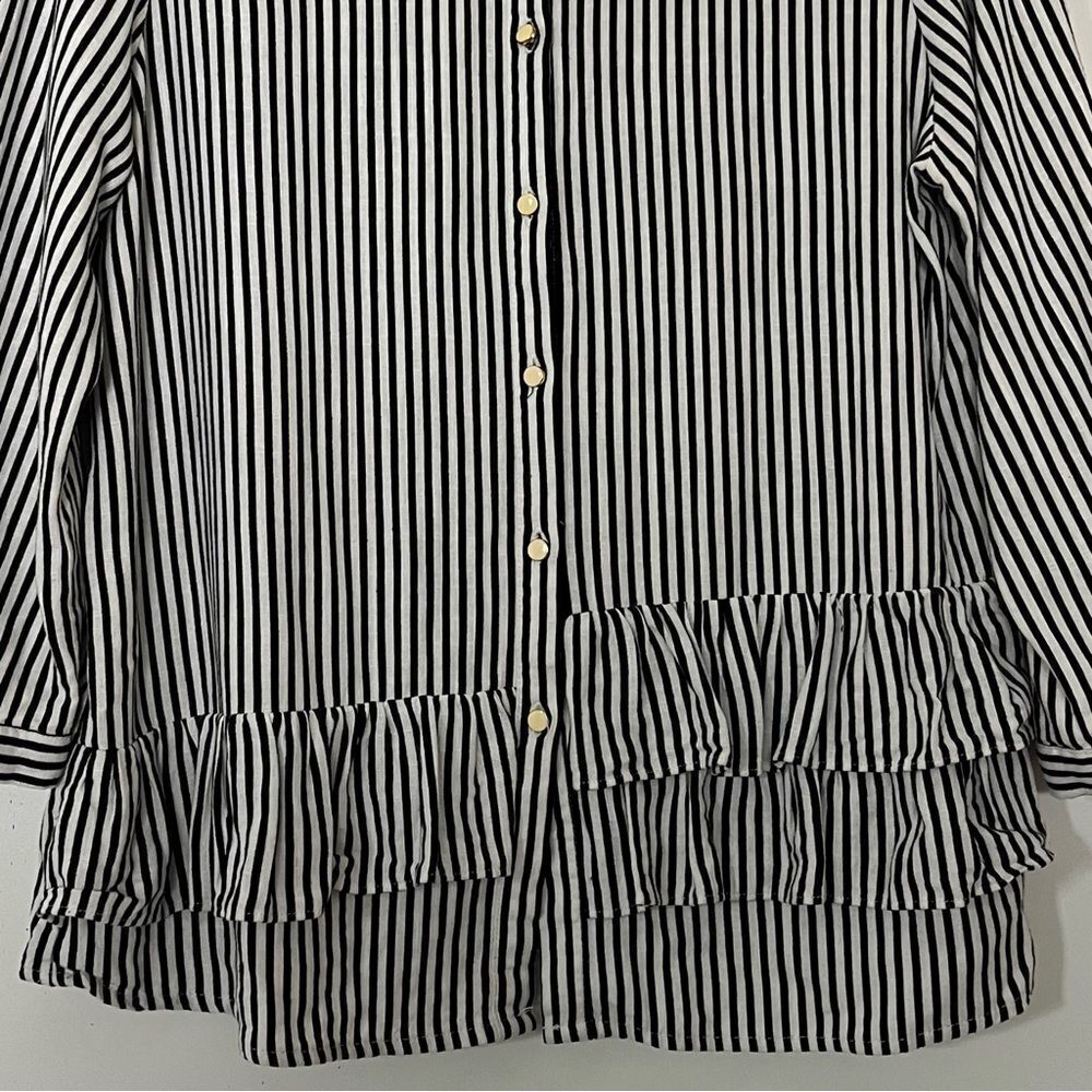 Zara Basic Vertical Striped Top Standing Collar T… - image 5